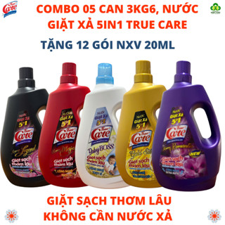 Combo 5 can nước giặt True Care, Mr Care 3.6kg kèm 12 gói nước xả vải cao cấp Majestic 20ml.