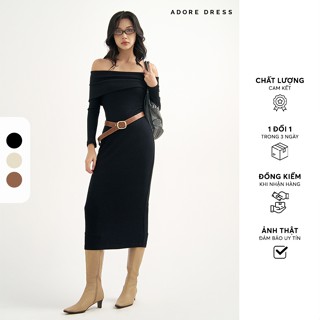 412DR9001 - Đầm len lật vai len tăm nâu lạnh ADORE DRESS