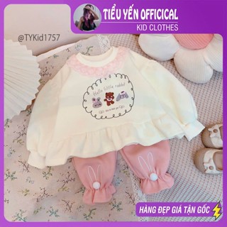 Quần áo trẻ em, Bộ nỉ thu đông bé gái, áo nỉ dáng xòe và quần nỉ tai thỏ cho bé 8-20kg S1757	| Tiểu Yến KID