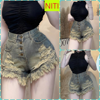 [SOGE1976] QUẦN SHORT JEANS ĐÙI NỮ LƯNG CAO 4 NÚT RÁCH CÀO ĐÙI LAI TUA XÙ MÀU XANH ĐẬM VÀNG CỰC CÁ TÍNH SIÊU HOT