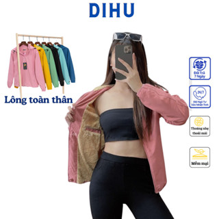  Áo khoác gió lót lông nữ toàn thân DIHU Áo dù nữ tráng bạc chống nước nắng gió bụi  giữ ấm giữ nhiệt mùa thu đông 