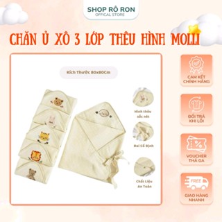 Chăn Ủ Xô 3 Lớp MOLLI Có Mũ Thêu Hình Cao Cấp Khăn Ủ Tắm Cho Bé Shop Rô Ron