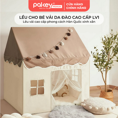 Lều Vải Cho Bé Hình Ngôi Nhà, Lều Cao Cấp PAKEY Tặng Thảm, Dây Cờ Và Đèn Led, Nhà Lều Thú Vị Cho Bé