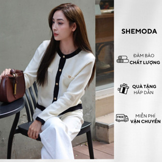 Áo Cardigan Nữ Dài Tay SHEMODA Mix Cream Knit Cardigan Chất Liệu Dệt Kim Cao Cấp Trẻ Trung Sang Trọng