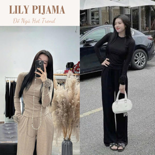 Set đồ nữ thu đông cao cấp Lily, đồ bộ nữ áo thun dài tay đính hoa cách điệu + quần ống rộng chất co giãn hcom3104