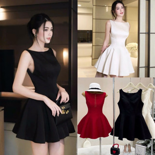 ( Cam kết L1 + Ảnh Thật ) Đầm Váy Sát Nách Xẻ Lưng V Chất Lụa Dáng Xoè Bồng Màu Đen Kem