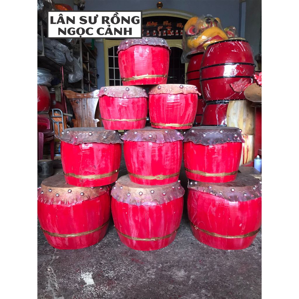 Trống múa lân mini nhiều kích thước Trống lân trẻ em kiểu dáng mini có kèm Dùi trống