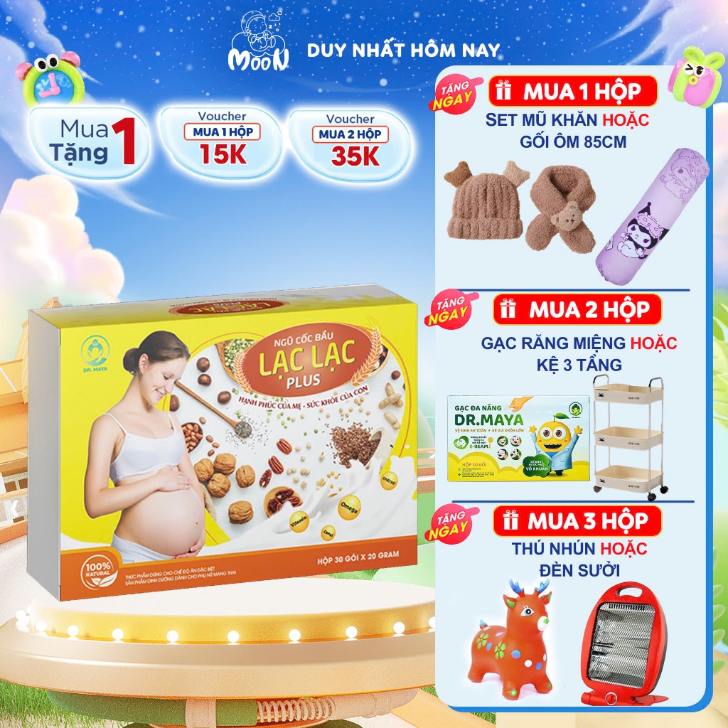 Ngũ cốc bầu Lạc Lạc 600g (30 gói), hương vị thơm ngon, cung cấp dinh dưỡng cho thai nhi phát triển - Moonstore