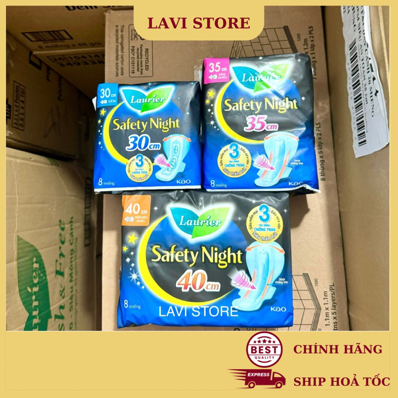 [Bao Bì Mới] Băng vệ sinh ban đêm siêu thấm chống tràn Laurier Safety Night 30cm 35cm 40cm