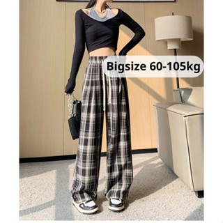 Quần ống rộng lưng chun phong cách Hàn Quốc, quần họa tiết kẻ Caro bigsize 110kg QH1