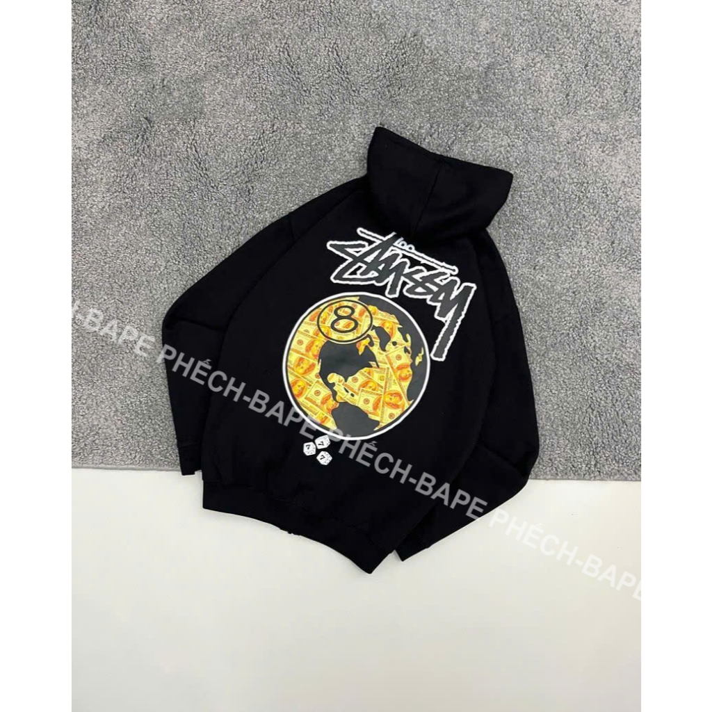 ÁO HOODIE STUSSY 8 BALL MONEY FORM RỘNG NAM NỮ UNISEX VẢI NỈ BÔNG CAO CẤP DÀY DẶN - BAPE PHẾCH