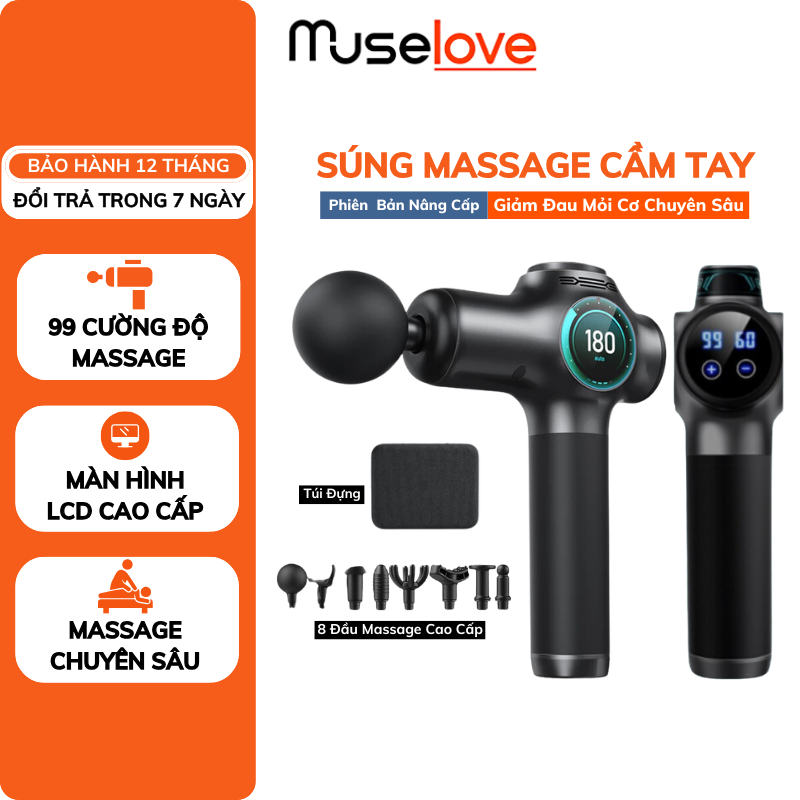 Máy Massage Cầm Tay MUSELOVE Mát Xa Toàn Thân Với 8 Đầu 99 Cấp độ Giảm Đau Nhức, Đấm Lưng Trị Liệu Chuyên Sâu SMS06