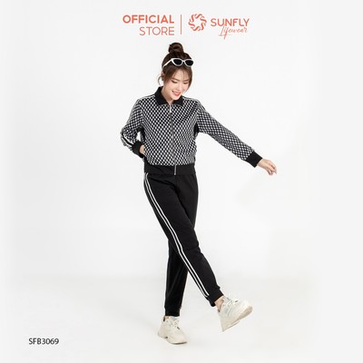 Set đồ nữ cotton áo dài kéo khóa ht quần dài SUNFLY SFB3069