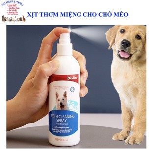  CHAI XỊT THƠM MIỆNG CHO CHÓ MÈO THÚ CƯNG Bioline Teeth Cleaning Spray Chai 175g Giúp thơm miệng Khử mùi hôi Chống viêm 