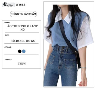 45-100KG Áo Polo Tay Ngắn Bigsize Giả 2 Lớp Tay Ngắn Dáng Rộng Cho Nữ