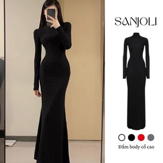  Đầm body dáng dài cổ lọ SANJOLI đầm dài tay ôm body tôn dáng nhiều màu VD001 