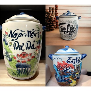  CHUM BÌNH HŨ ĐỰNG GẠO Vẽ Hoa Văn Đẹp Sang Trọng Chuẩn Phong Thủy - Gốm Bát Tràng 