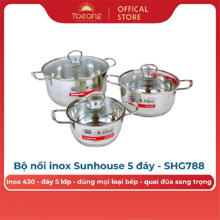 Bộ 3 nồi inox 5 đáy SUNHOUSE SHG788 (Nồi 16 -20-24cm) ảnh thật shop chụp