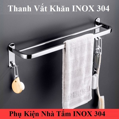 Thanh Vắt Khăn Đôi 60cm, Phụ Kiện Nhà Tắm INOX 304 Lắp Đặt Dán Tường Hoặc Khoan - OENON