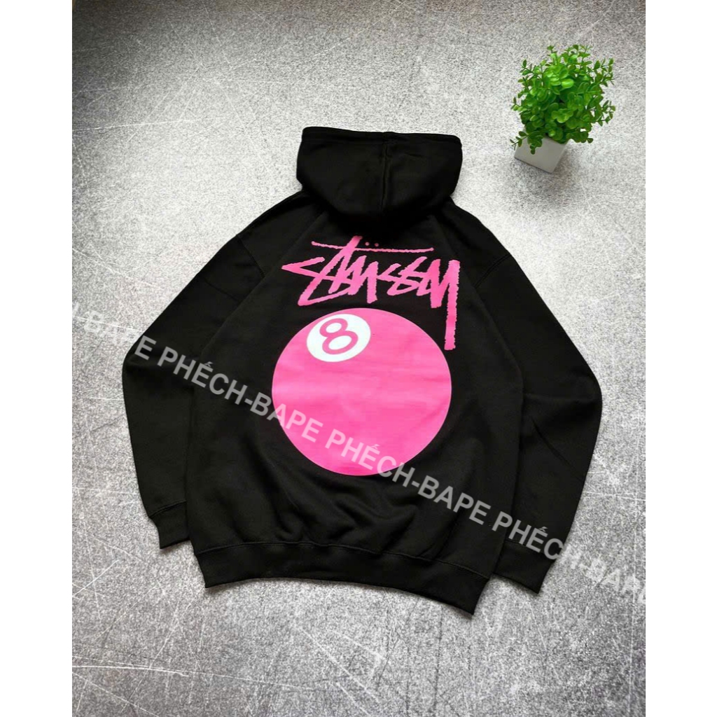ÁO HOODIE STUSSY 8 BALL HỒNG FORM RỘNG NAM NỮ UNISEX VẢI NỈ BÔNG CAO CẤP DÀY DẶN - BAPE PHẾCH