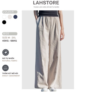 Quần dài suông ống rộng LAHSTORE vải đũi thô cạp chun QD09 (Be, Đen, Trắng, Xanh Navy)