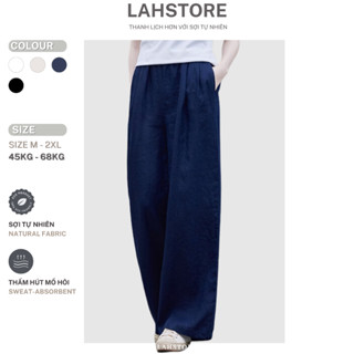 Quần dài suông ống rộng LAHSTORE vải đũi thô cạp chun QD09 (Xanh Navy, Be, Đen, Trắng)