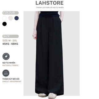 Quần dài ống rộng dáng suông LAHSTORE vải đũi thô cạp chun QD09 (Đen, Be, Trắng, Xanh Navy)