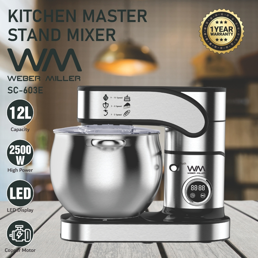 Máy Nhồi Bột Đánh Trứng Đánh Kem Để Bàn Weber Miller 12 Lít Hỗ Trợ Kinh Doanh Crep Café Muối 2500W Nhào Trộn Bột 2kg