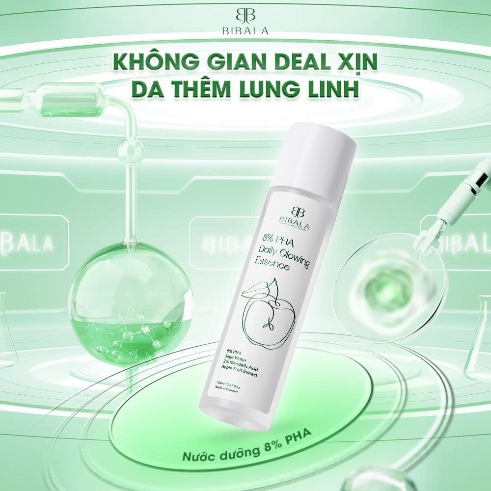 8% PHA Daily Glowing Essence 150 ml - Nước dưỡng sáng, tẩy TBC, ngừa mụn cho da Bibala