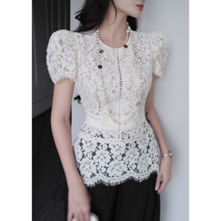 Áo thiết kế ren hoa dâm bụt peplum sang chảnh phù hơp đi làm đi chơi