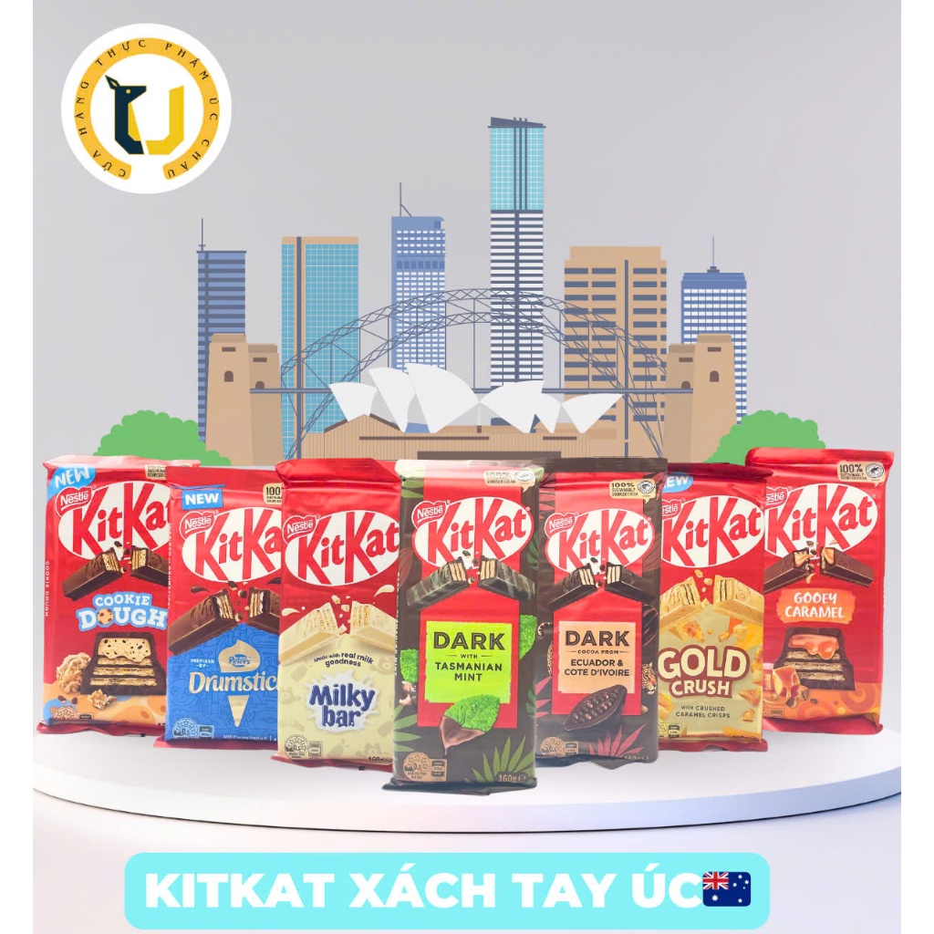 (HÀNG ÚC) Kẹo Socola thanh KITKAT nhiều vị NESTLE KITKAT Chocolate Bars