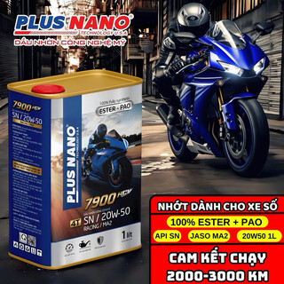 Dầu nhớt xe số PLUS NANO 7900RCV SN 20W50 (1L), dầu nhớt tổng hợp ESTER + PAO, êm, bốc, mát máy, giảm ma sát