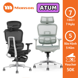 [Hỏa Tốc] Ghế Manson Atum Tựa Đầu 6D Màu Đen / Xám - Ghế Xoay Công Thái Học, Lưng Hợp Kim Nhôm