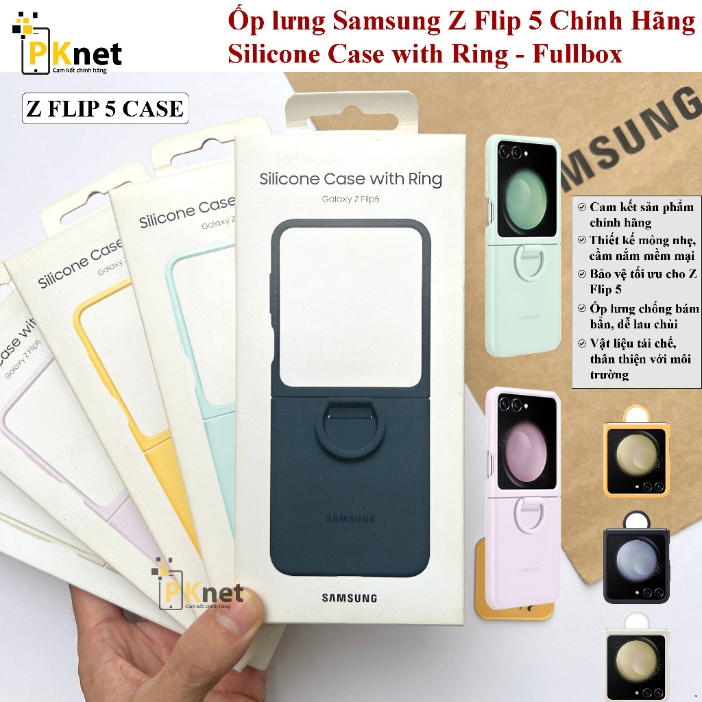 Ốp lưng Samsung Z Flip 5 Chính Hãng, Silicon Case with Ring, Fullbox