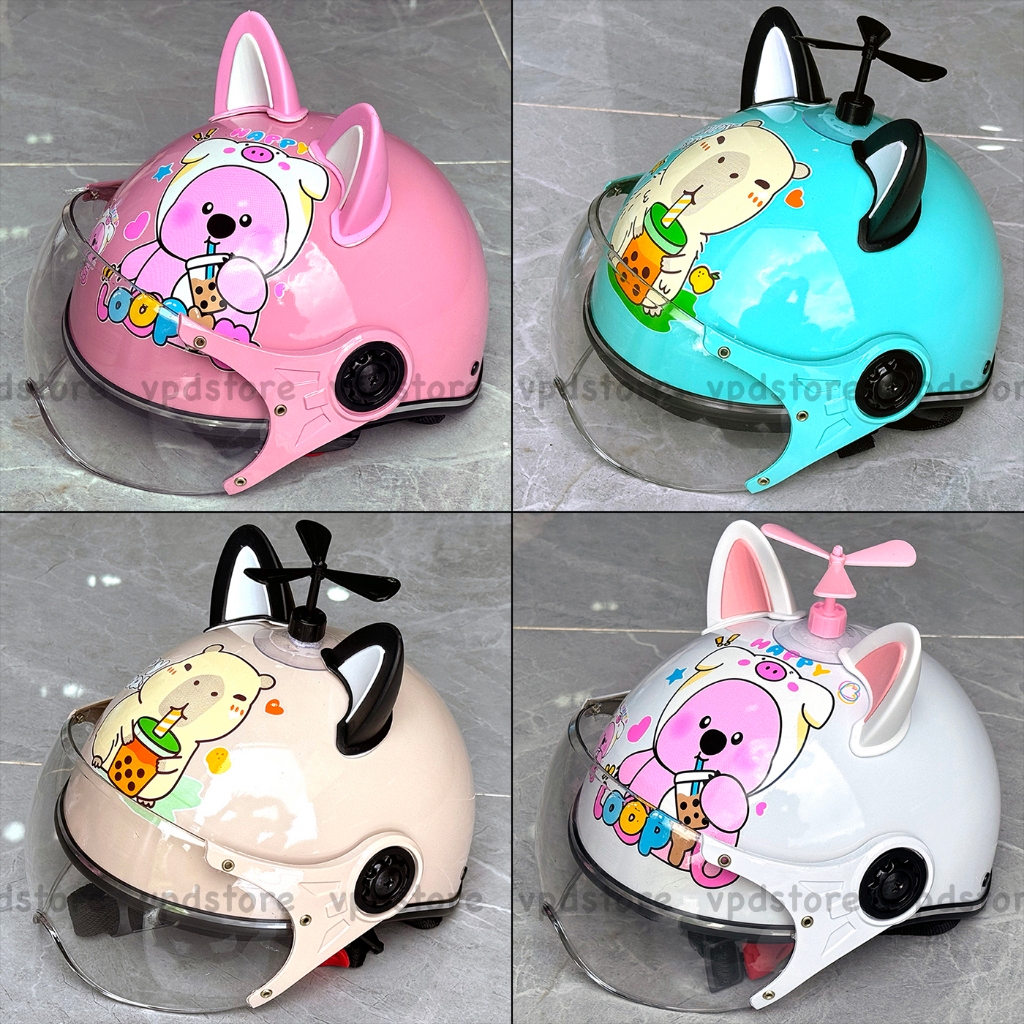 MŨ BẢO HIỂM TRẺ EM,CHO BÉ 3 ĐẾN 9 TUỔI,HOẠ TIẾT CAPYBARA CÓ KÍNH KÈM TAI MÈO VÀ CHONG CHÓNG-ĐẠT CHUẨ