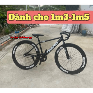 (Dành cho cao 1m3-1m5) Xe đạp thể thao Fixed gear và Single Speed Tsunami màu đen, vành 4cm(tặng strap và đồ lắp)