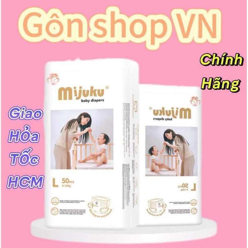 Bỉm mijuku/ Tã Mijuku 50 miếng dán và quần, thấm hút tốt, mỏng 0.2cm đủ size S,M,L,XL,2XL,3XL,4,XL,5