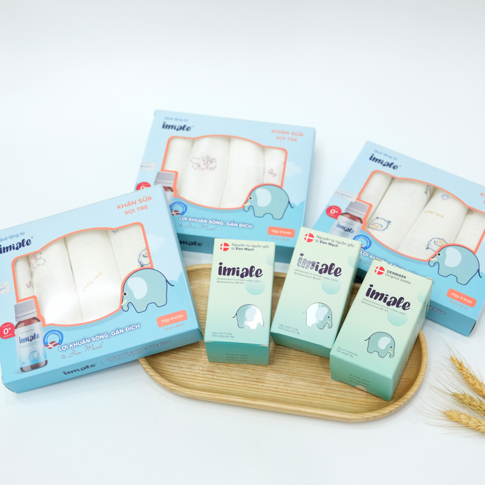 [QUÀ TẶNG] 03 Hộp 04 khăn sữa sợi tre cao cấp cho bé IMIALE - Mềm mịn, thoáng nhẹ, thấm hút tốt