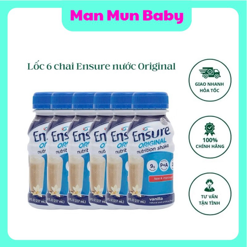 Lốc 6 chai Ensure nước Original 237ml hương vani của Mỹ