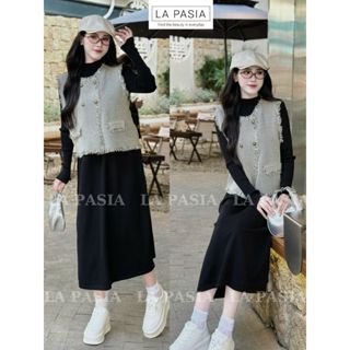 Đầm Bầu Len Dáng Dài Mix Áo Gile, Set Len Nữ Mùa Thu Đông LAPASIA LP160 Tiểu Thư Sang Chảnh