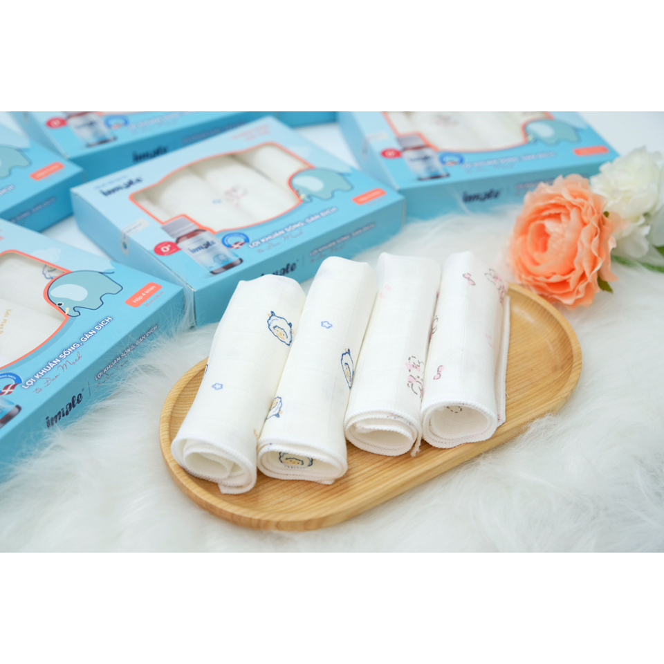 Hộp 04 khăn sữa sợi tre cao cấp cho bé IMIALE - Mềm mịn, thoáng nhẹ, thấm hút tốt