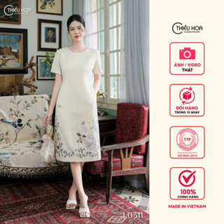 Đầm trung niên thiết kế sang trọng chất liệu Vải Dệt dày dặn mềm mại, thương hiệu Thiều Hoa DD4L0311