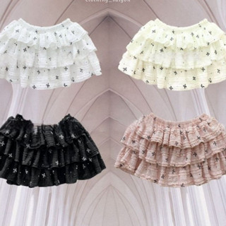 Chân Váy Nữ Mini Skirt, Chân Váy Nhún Bèo In Họa Tiết Nơ 3 Tầng Coquette Dáng Ngắn Dễ Thương Tôn Dáng - Seventeen