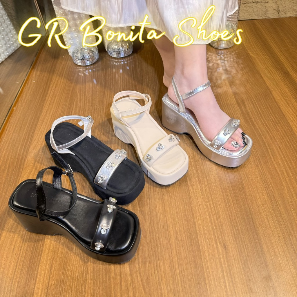 NS5 Dép sandal xuồng quai ngang đính hột đá 7 cm - Bonita Shoes BMS13