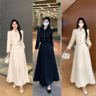 Set dạ đồ lẻ áo cổ bẻ dài tay khuy cài  và chân váy chữ A dáng dài chất dạ 2 lớp phong cách tiểu thư thanh lịch Minstore