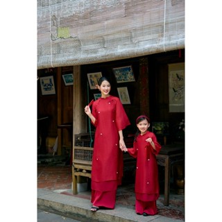 Áo Dài Cách Tân Mẹ Bé Tâm Ý Nhà Lụa Vải Tơ Cao Cấp, Lót Lụa Mềm, Họa Tiết Đính Hoa Tinh Tế, Sang Trọng Đi Chơi, Lễ Chùa
