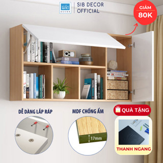 [Mua 1 tặng 1] Tủ Sách Văn Phòng Treo Tường, Giá Sách Gỗ Gắn Tường 4 Ngăn 2 Cánh Mở 120cm SIB KT707