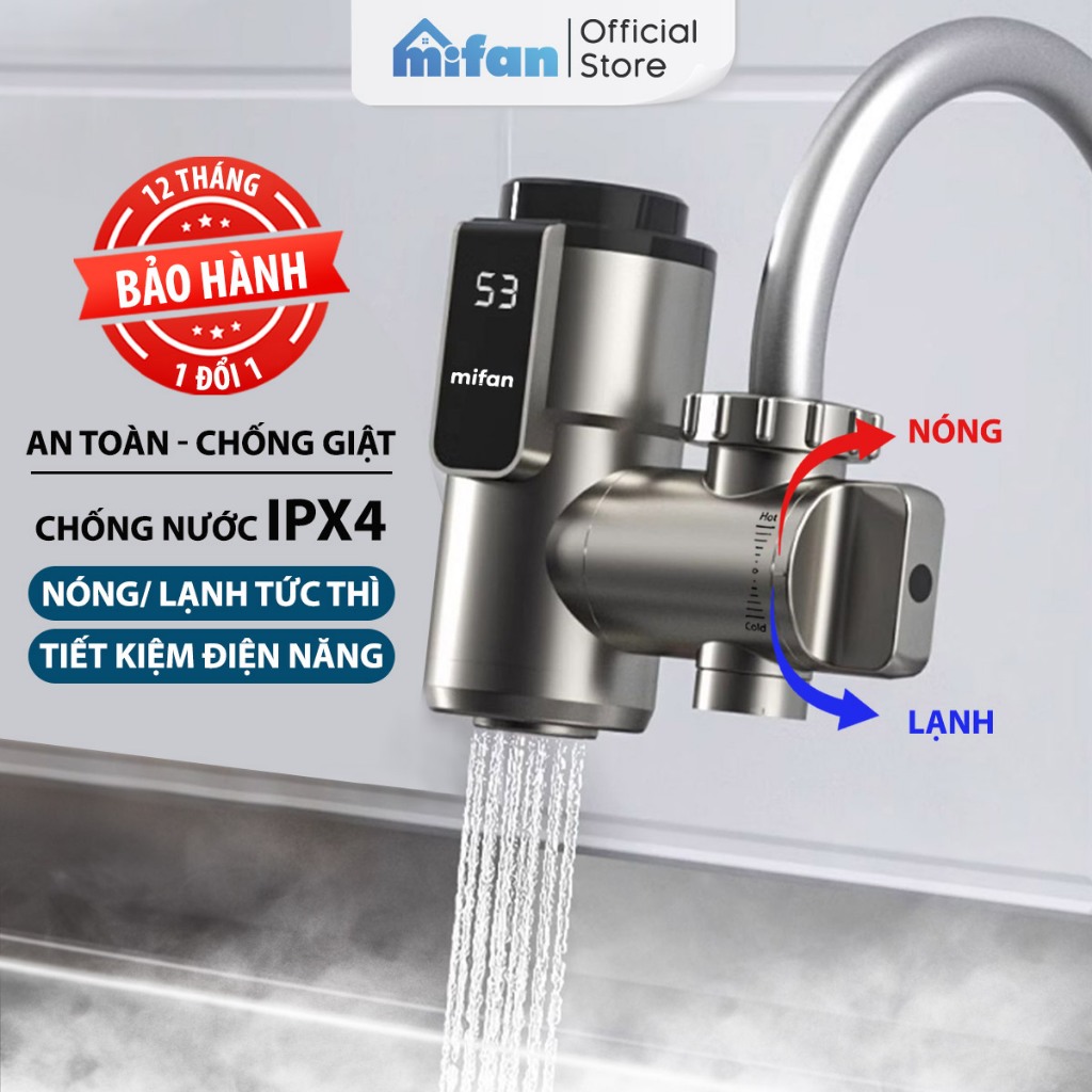 Máy Nước Nóng Trực Tiếp Gắn Đầu Vòi MIFAN 3300W - Tăng nhiệt nhanh sau 3 giây - An toàn, chống giật ELCB