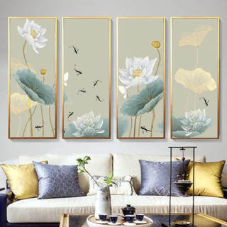  Set 4 Tranh Treo Tường Canvas Hoa Sen Cao Cấp Trang Trí Phòng Khách Phòng Thờ Mang Lại Sự Bình An 