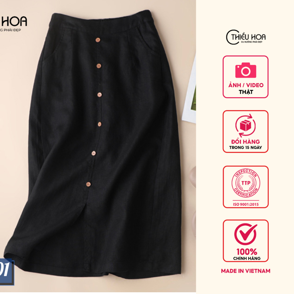 Chân váy nữ trung niên thiết kế sang trọng, chất liệu linen cao cấp, thoáng mát Thiều Hoa P0601